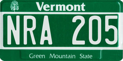 VT license plate NRA205