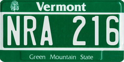 VT license plate NRA216