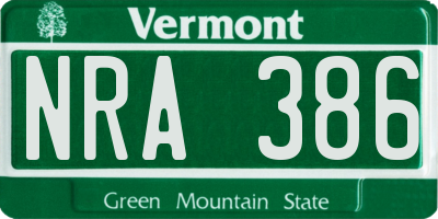 VT license plate NRA386