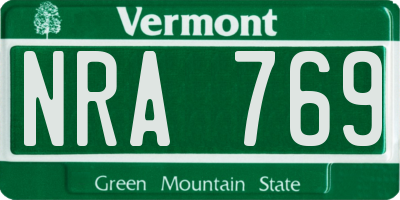 VT license plate NRA769