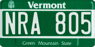 VT license plate NRA805