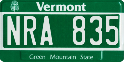 VT license plate NRA835