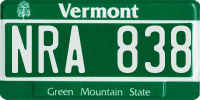 VT license plate NRA838