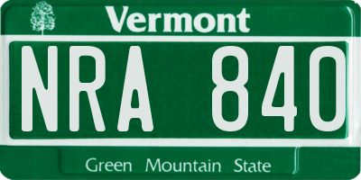 VT license plate NRA840