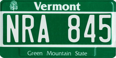 VT license plate NRA845