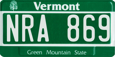 VT license plate NRA869