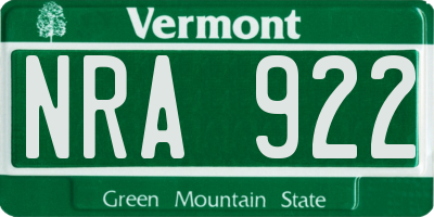 VT license plate NRA922