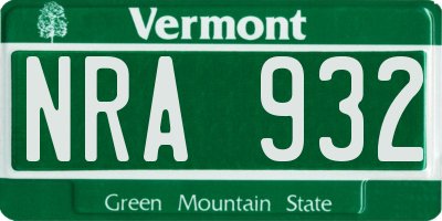 VT license plate NRA932
