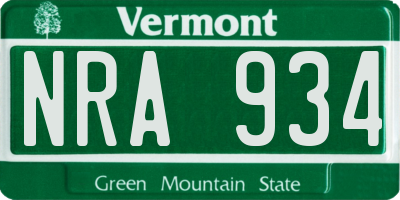VT license plate NRA934