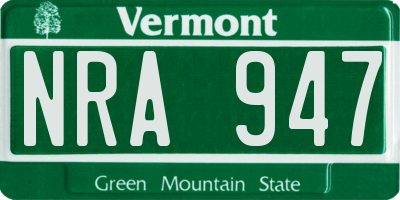 VT license plate NRA947