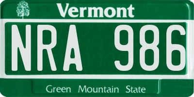 VT license plate NRA986