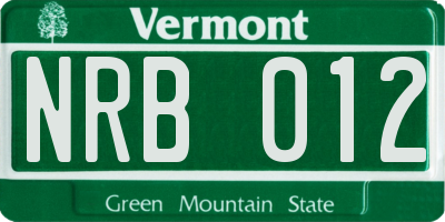 VT license plate NRB012