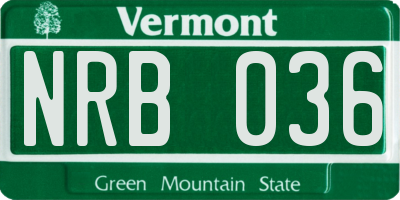 VT license plate NRB036