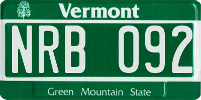 VT license plate NRB092