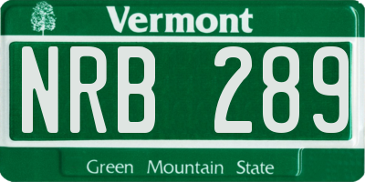 VT license plate NRB289