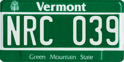 VT license plate NRC039