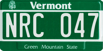 VT license plate NRC047