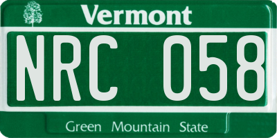 VT license plate NRC058