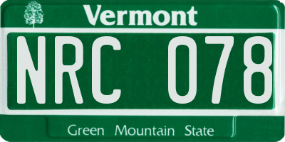 VT license plate NRC078