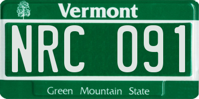 VT license plate NRC091