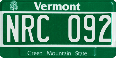 VT license plate NRC092