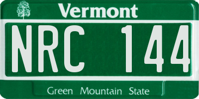 VT license plate NRC144