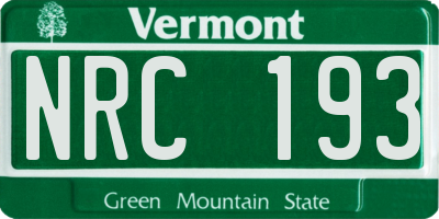 VT license plate NRC193