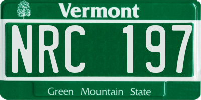 VT license plate NRC197