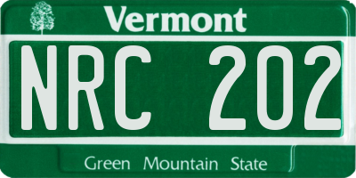 VT license plate NRC202
