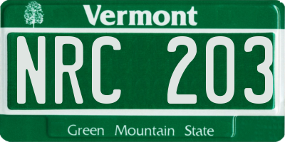 VT license plate NRC203