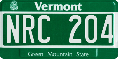 VT license plate NRC204