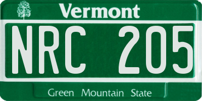 VT license plate NRC205