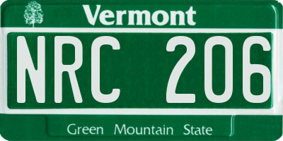 VT license plate NRC206