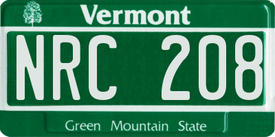 VT license plate NRC208