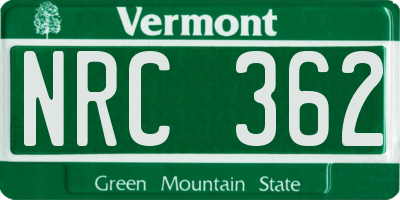 VT license plate NRC362