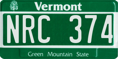 VT license plate NRC374