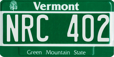 VT license plate NRC402
