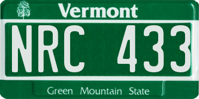 VT license plate NRC433
