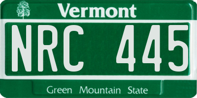 VT license plate NRC445