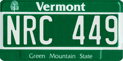 VT license plate NRC449