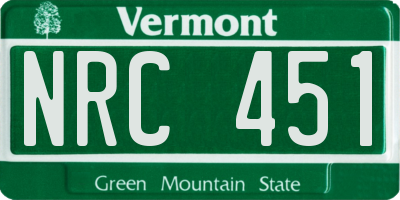 VT license plate NRC451