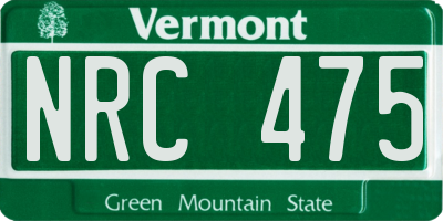 VT license plate NRC475