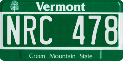 VT license plate NRC478