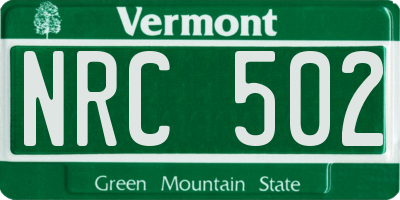 VT license plate NRC502