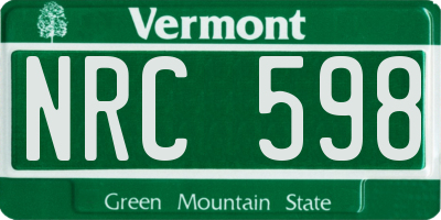 VT license plate NRC598