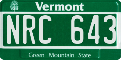 VT license plate NRC643