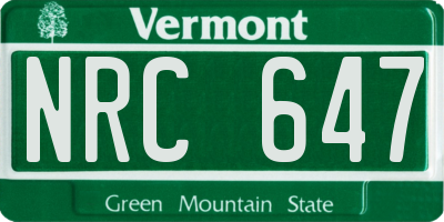 VT license plate NRC647