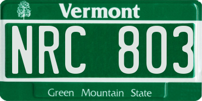 VT license plate NRC803