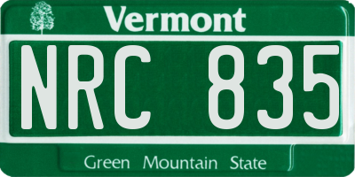 VT license plate NRC835
