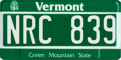 VT license plate NRC839
